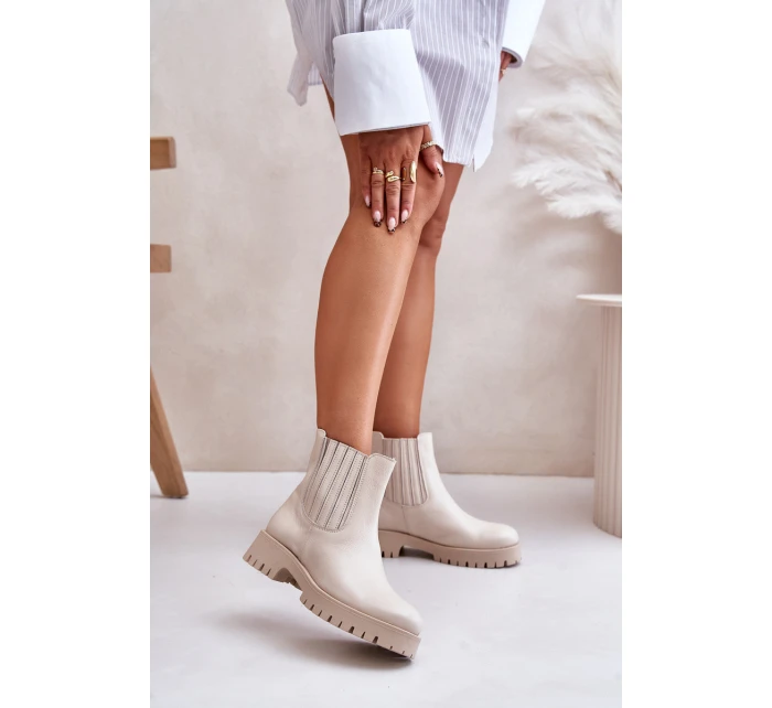 Dámské boty na plochém podpatku kožené světle béžové Lewski model 21672746 - Boto