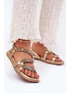 Sandały Damskie Ze Zdobieniem Wąż Eko Skórzane Artiker 56C1362 Złote