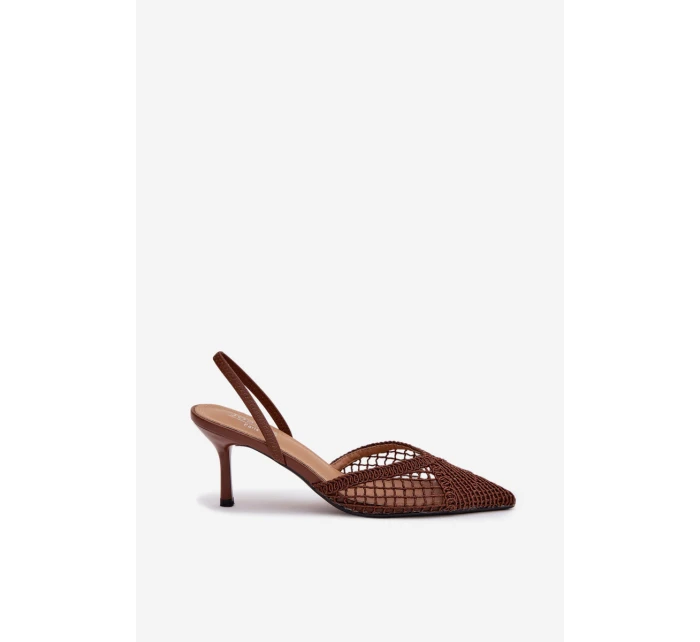 Kožené sandály s pletením na hnědé model 21919237 - Boto