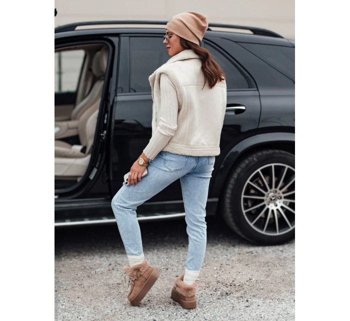 Dámska semišová vesta s ovčou kožušinou WOOLZIP biela FashionStreet TY4743