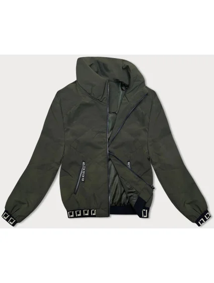 Krátká dámská bunda v army barvě se stojáčkem model 18848658 - J.STYLE
