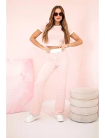 Žebrovaný komplet halenka + kalhoty se širokou nohavicí pudrově růžová