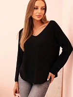 Dámsky viskózový sveter s výstrihom do V čierny