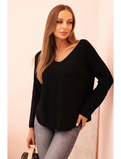 Svetr dámský s viskózou s výstřihem do V černý