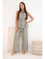 Dámska súprava s blúzkou na zaväzovanie a širokými nohavicami khaki farby Dámska súprava s blúzkou na zaväzovanie a širokými nohavicami khaki farby