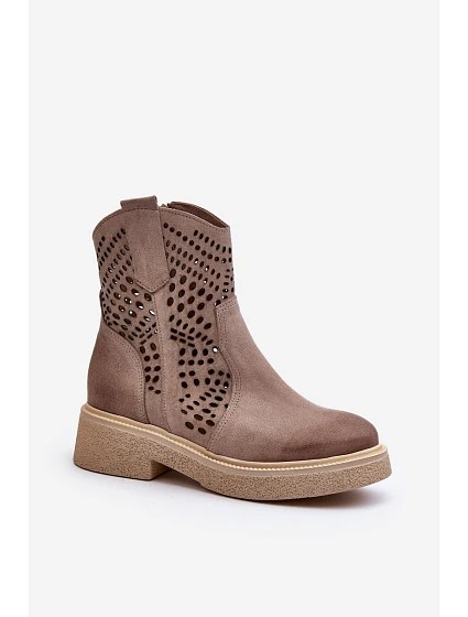 Sametové Dámské Botky Na Ploché Podrážce Cappuccino model 21652595 - Zazoo