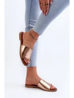 Klapki Damskie Eko Skórzane Na Płaskim Obcasie Złote Maliha