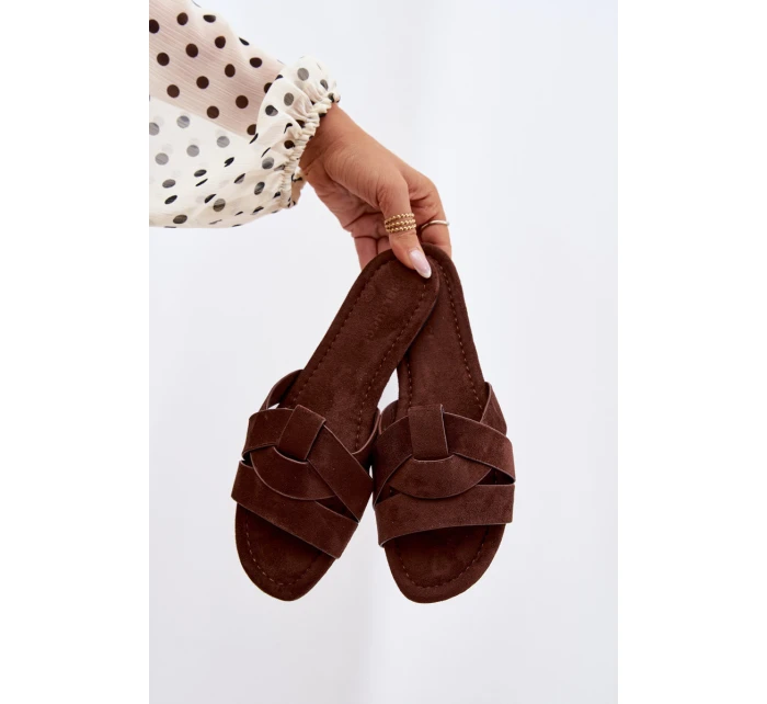 Dámské ploché pantofle s pásky Čokoládové Pavelle