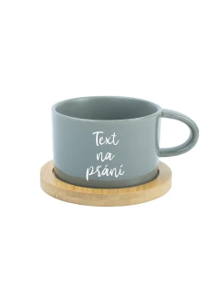 TEXT NA PŘÁNÍ - šedý keramický hrníček Makronka 200 ml
