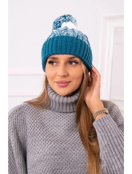 Dámska čiapka s brmbolcom Abigail K326 marine+ecru