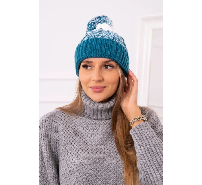 Dámska čiapka s brmbolcom Abigail K326 marine+ecru