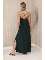 Dlhé šaty bez ramienok tmavozelené