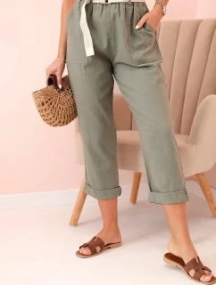 Dámské model 21219993 kalhoty s bavlnou a páskem khaki - K-Fashion