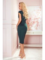 TAMARA - Elegantné dámske midi šaty vo fľaškovo zelenej farbe s opaskom 301-3 TAMARA - Elegantné dámske midi šaty vo fľaškovo zelenej farbe s opaskom 301-3