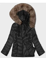 Černobéžová krátká zimní bunda s kapucí model 21246212 - J.STYLE