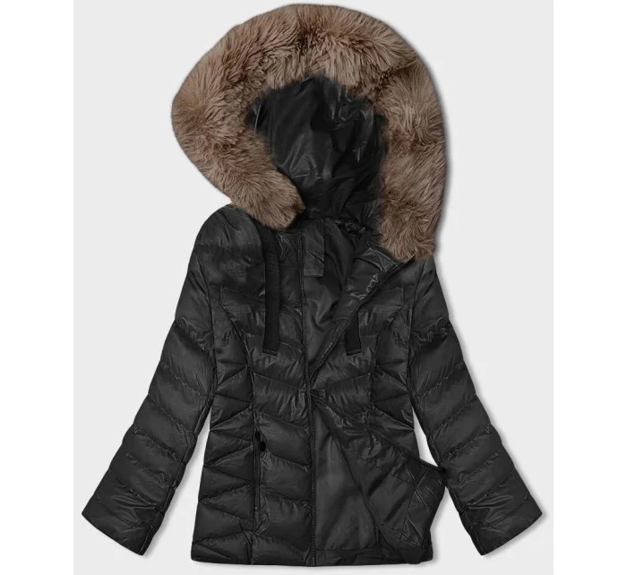 Čierno-béžová krátka zimná bunda s kapucňou (5M3138-392B) Čierno-béžová krátka zimná bunda s kapucňou (5M3138-392B)