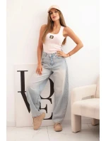 Dámsky prúžkovaný top s ozdobnými aplikáciami púdrovo ružový