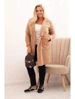 Dámsky elegantný kabát Plus Size s golierom a veľkými vreckami Camel Dámsky elegantný kabát Plus Size s golierom a veľkými vreckami Camel