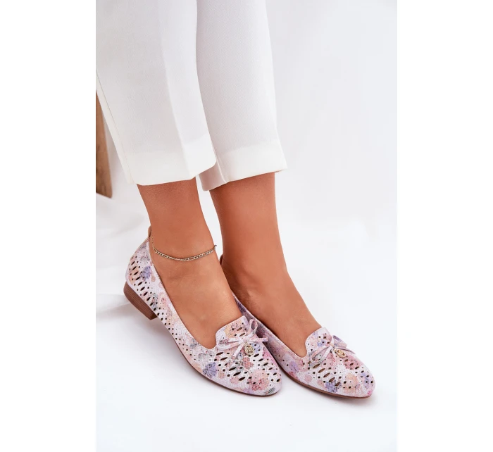 Ażurowe Baleriny Z Kokardką W Kwiaty Eko Zamszowe Multikolor Amepitrea