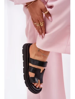 Klapki Damskie Z Naturalnej Skóry Na Platformie Zazoo 40440 Czarne