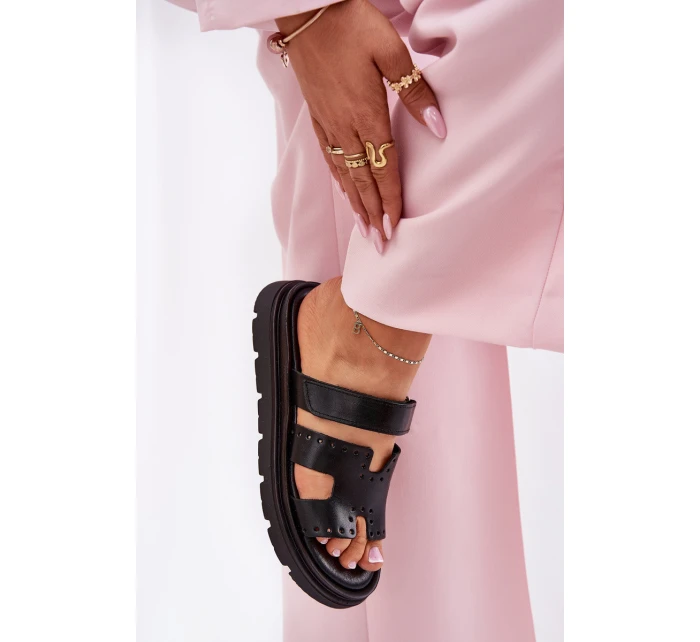 Klapki Damskie Z Naturalnej Skóry Na Platformie Zazoo 40440 Czarne Klapki Damskie Z Naturalnej Skóry Na Platformie Zazoo 40440 Czarne