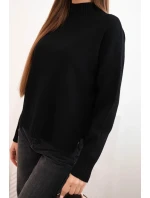 Dámsky polopriehľadný viskózový sveter voľného strihu čierny