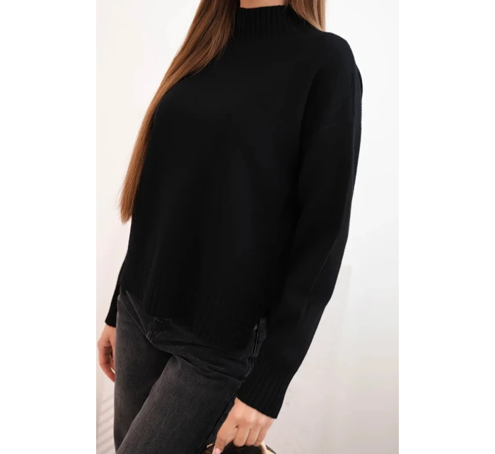 Dámsky polopriehľadný viskózový sveter voľného strihu čierny