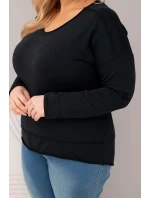Dámská blůza Plus Size s výstřihem do V a delším zadním dílem černá