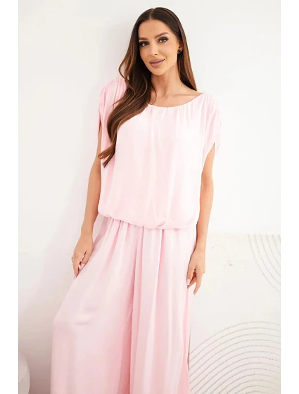 Dámsky viskózový set s blúzkou a širokými nohavicami candy pink