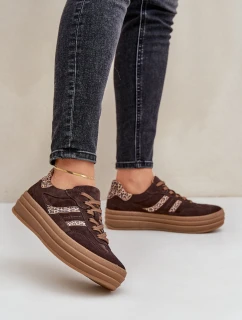 Zazoo N1176 Zamszowe Sneakersy Na Platformie Panterka Czekoladowe