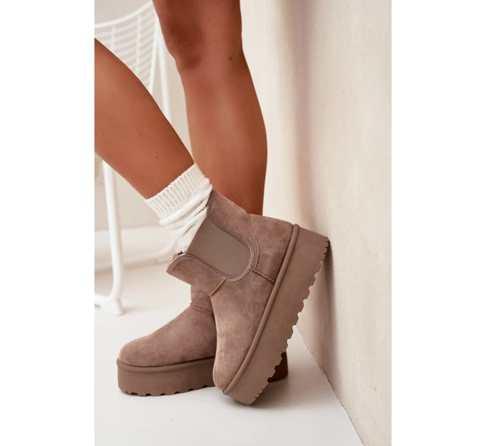 Damskie Śniegowce Z Elastyczną Wstawką Khaki Kiora