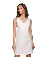 šaty áčkového střihu s mašlí krepová růžová model 17194436 - Makover