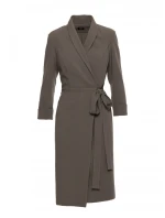 S415 Košeľové šaty viazané v páse - khaki