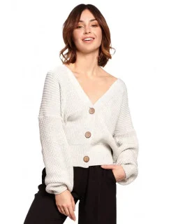 Dámsky sveter s gombíkmi svetlo šedý BK067 - BEwear