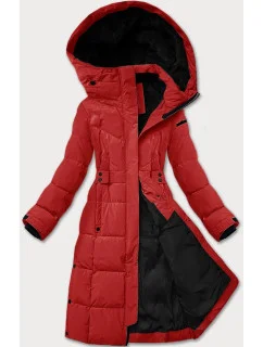 Tmavo červená dámska zimná bunda s opaskom LHD (LHD-24575)
