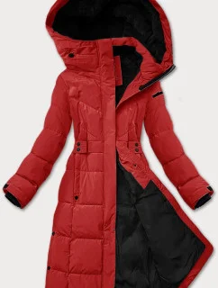 Tmavo červená dámska zimná bunda s opaskom LHD (LHD-24575)