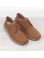 Pánské kožené polobotky M model 22008944 hnědé s ažurovým vzorem - Rieker Pánské kožené polobotky M model 22008944 hnědé s ažurovým vzorem - Rieker