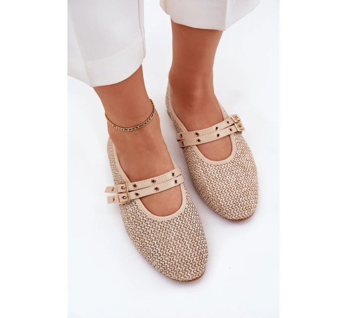 Baleriny Z Plecionką I Paskami Beżowe Partheda Baleriny Z Plecionką I Paskami Beżowe Partheda