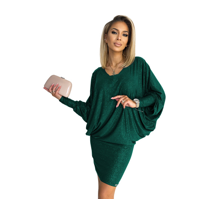 Šaty s netopierími rukávmi Numoco - zelené s trblietkami