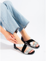 Dizajnové dámske čierne sandále bez podpätku
