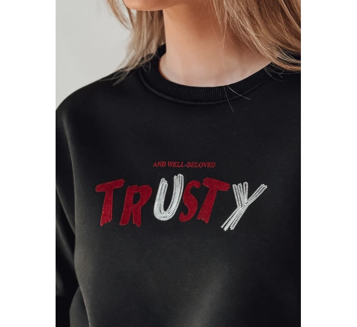 Dámska nadrozmerná mikina s výšivkou SOFTRUS čierna FashionStreet BY1408 Dámska nadrozmerná mikina s výšivkou SOFTRUS čierna FashionStreet BY1408