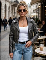 Dámska bunda v štýle Ramones s koženým opaskom, čierna, FashionStreet TY5720
