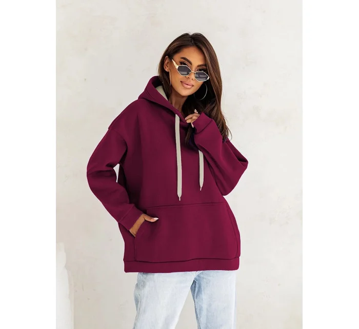 Hrubší dámská klokaní mikina ve vínové bordó barvě model 21777408 - Moon Hrubší dámská klokaní mikina ve vínové bordó barvě model 21777408 - Moon