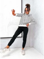 Čierna bavlnená dámska tepláková súprava s pruhovanou mikinou (82173)