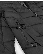 Černá dlouhá dámská bunda s kapucí model 21794496 - ROSSE LINE Černá dlouhá dámská bunda s kapucí model 21794496 - ROSSE LINE