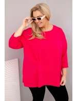 Dámská blůza plus size s bavlnou a dlouhým rukávem a nařasením fuchsie