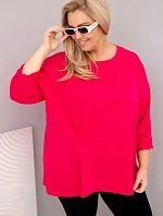 Dámska blúzka plus size s bavlnou, dlhými rukávmi a fuchsiovým volánom