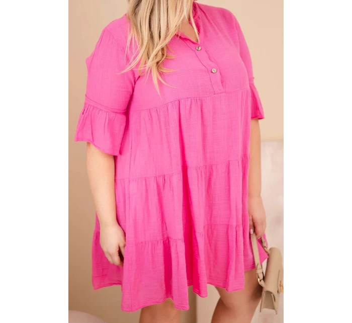 Dámske bavlnené šaty s volánikmi v ružovej farbe