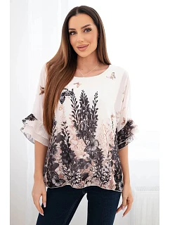 Dámska blúzka s plisovanými rukávmi a potlačou čierna