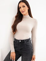 Dámska blúzka z bavlny s prímesou viskózy s rolákom v odtieni fango